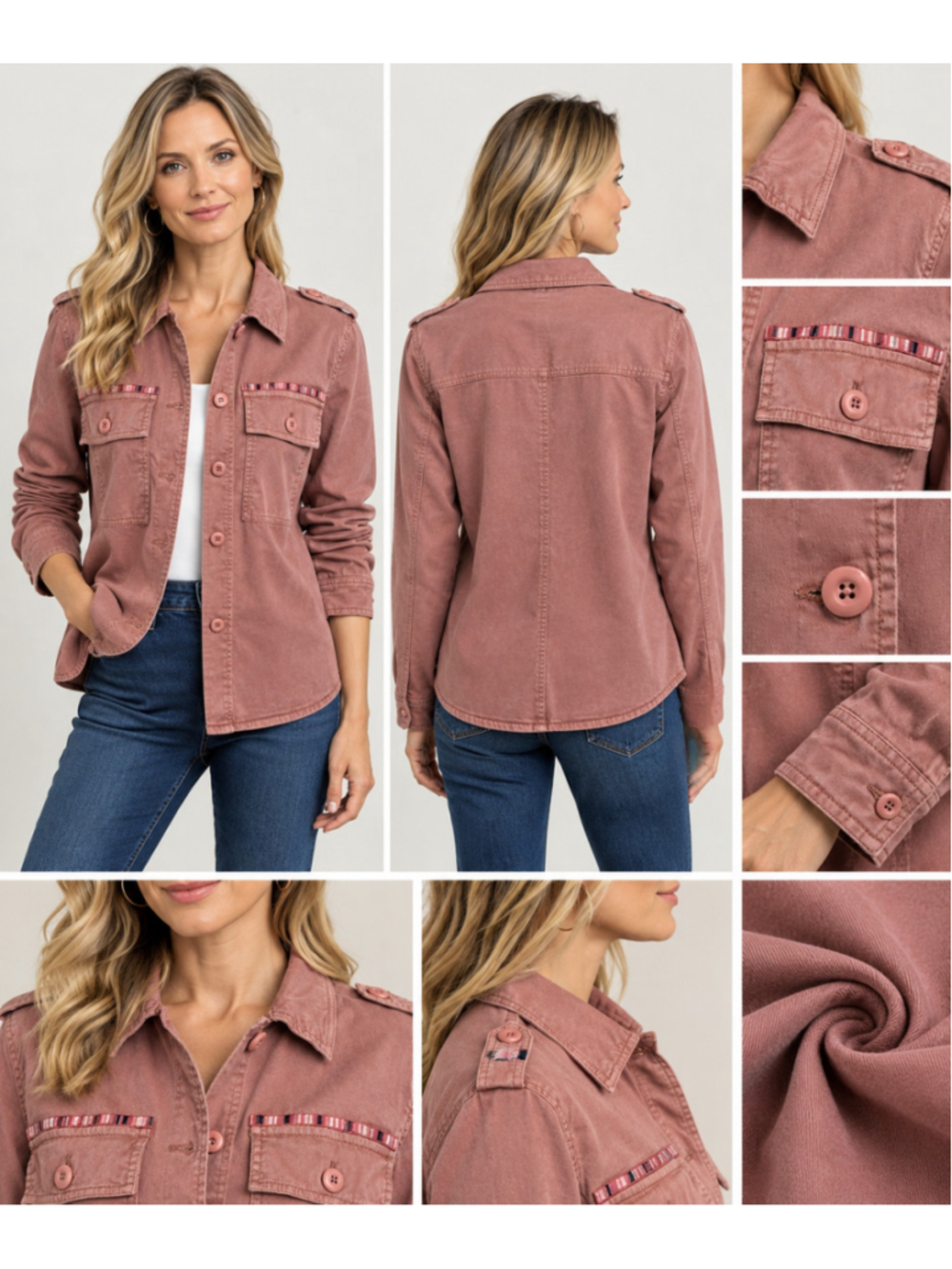 GAP Women’s size M Dusty Rose Pink Utility Shacket Button Front Pockets 1727